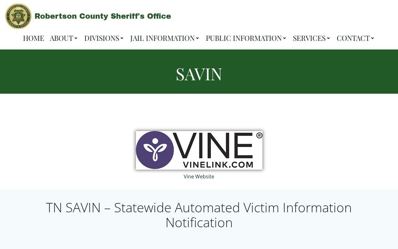 Robertson County SAVIN custody alerts