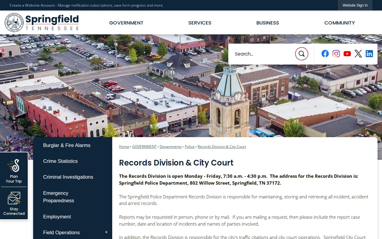 Springfield Tennessee recent arrest records office