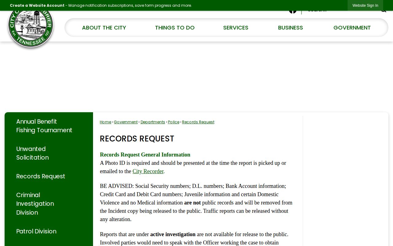 Greenbrier Tennessee recent arrest records request