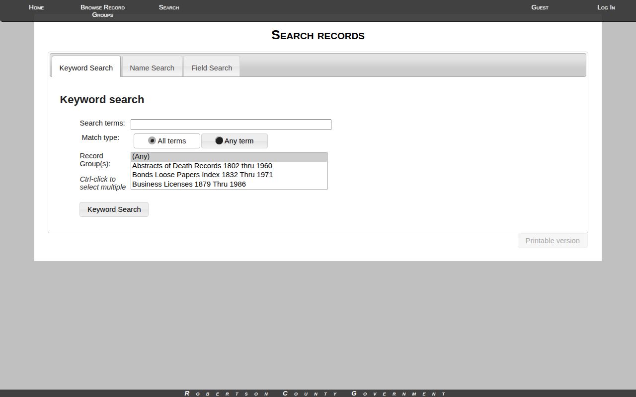 Robertson County arrest record archives search