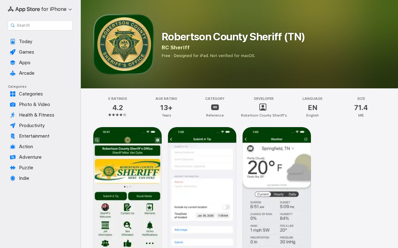 Robertson County Sheriff official arrest information app listing